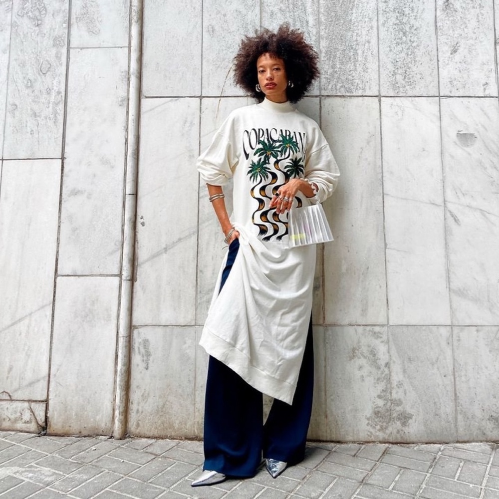 FARM Rio Cream Graphic Maxi Dress with Green Palm Print